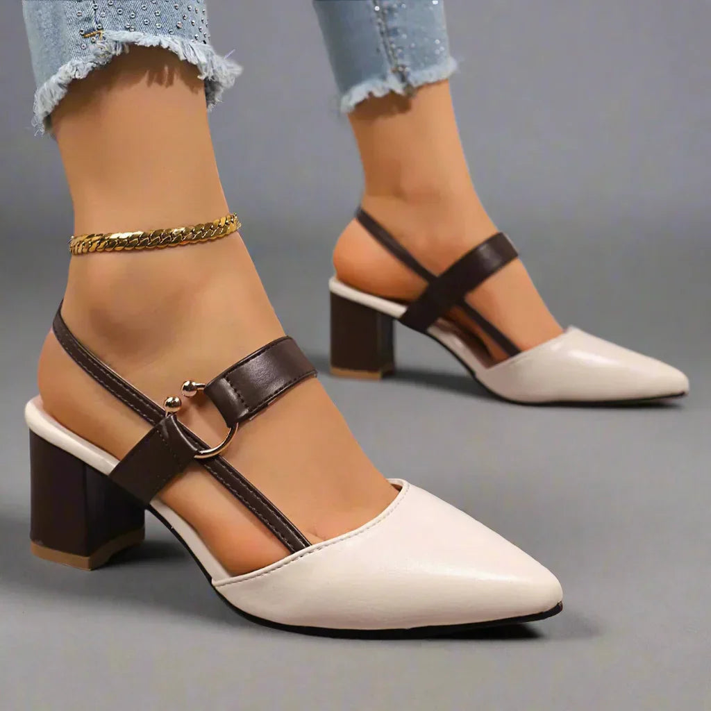 Helena | Zapatos de tacón slingback puntiagudos con tacón ancho