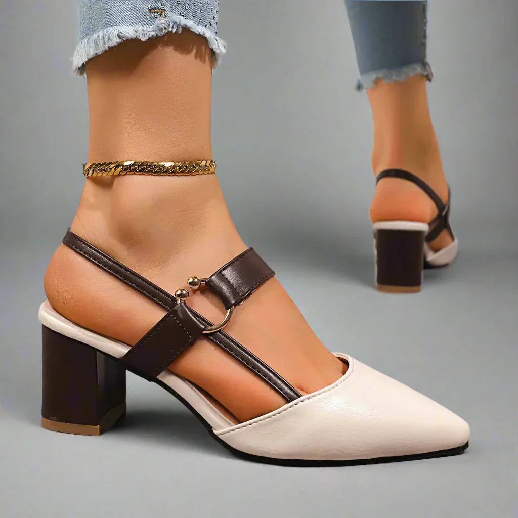 Helena | Zapatos de tacón slingback puntiagudos con tacón ancho