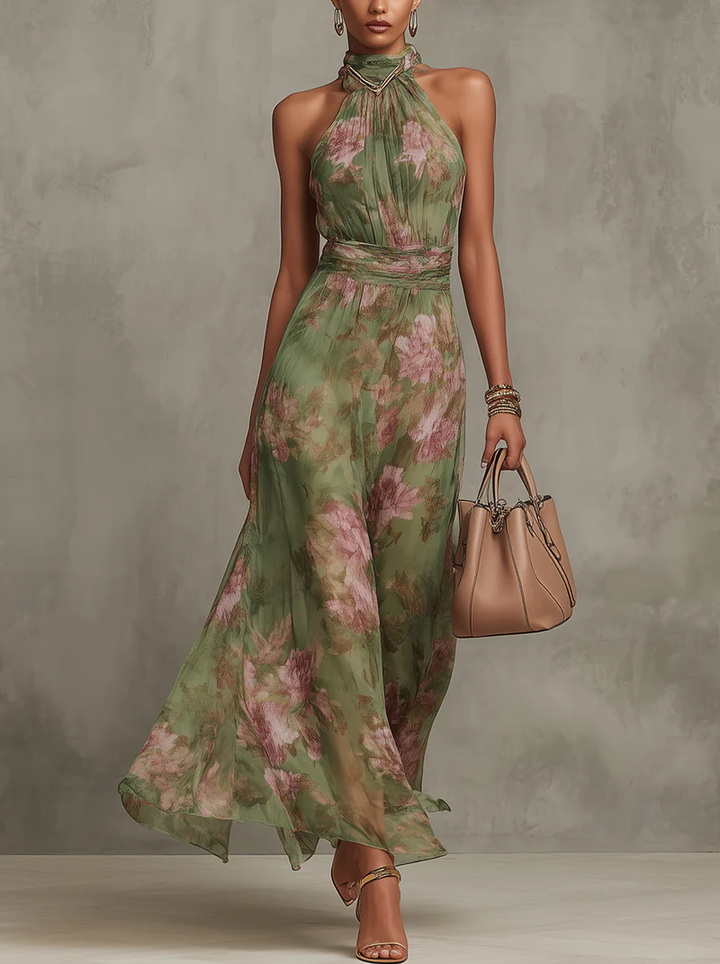 Livia, Vestido Maxi Halter Floral Elegante de Zelira
