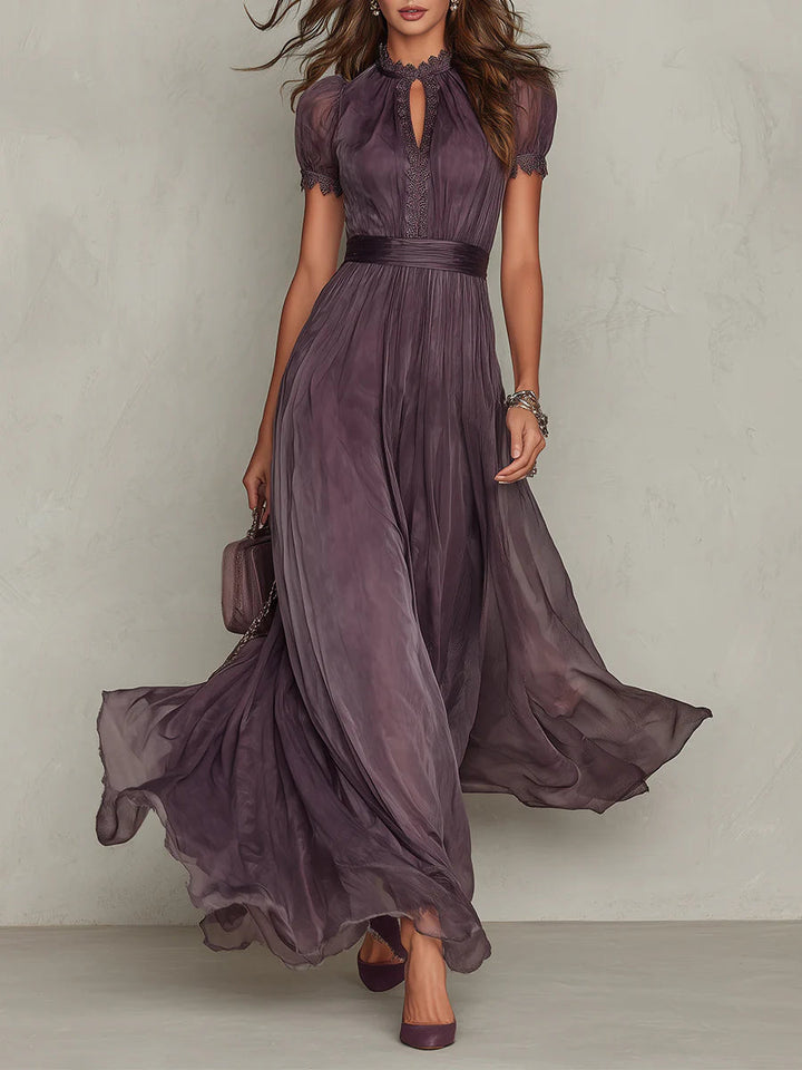 Vestido largo de gasa con cuello de abertura violeta - Zelira