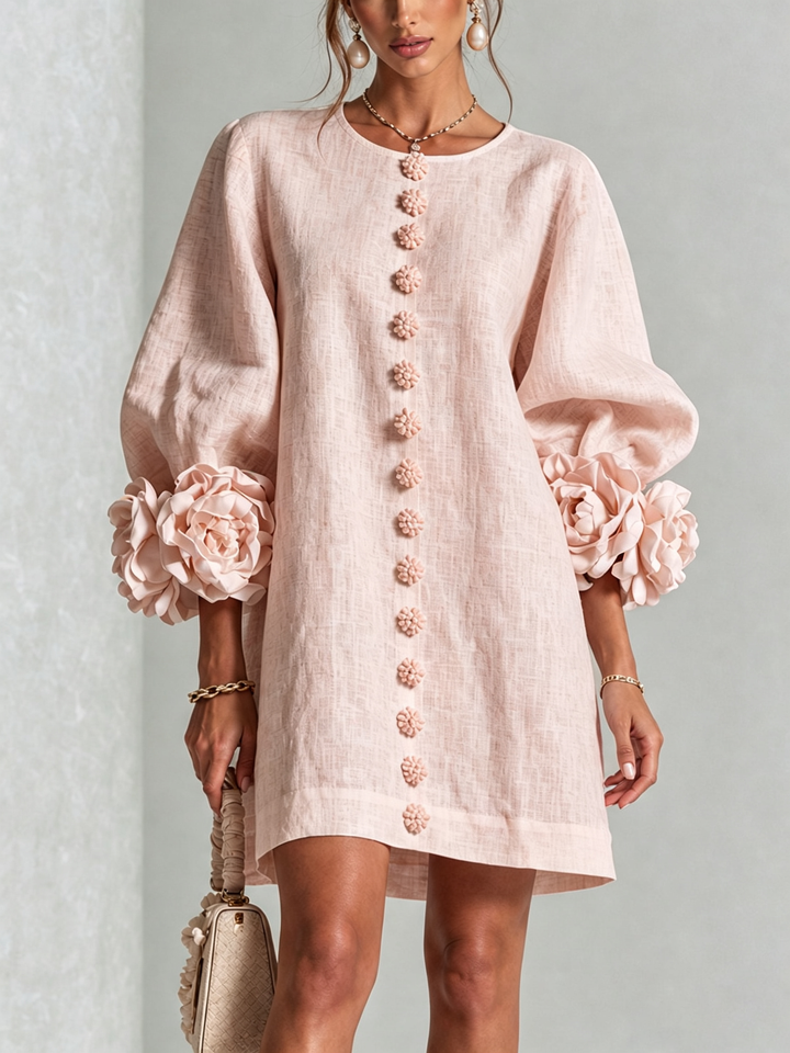 Vestido mini floral rosa con botones - Zelira