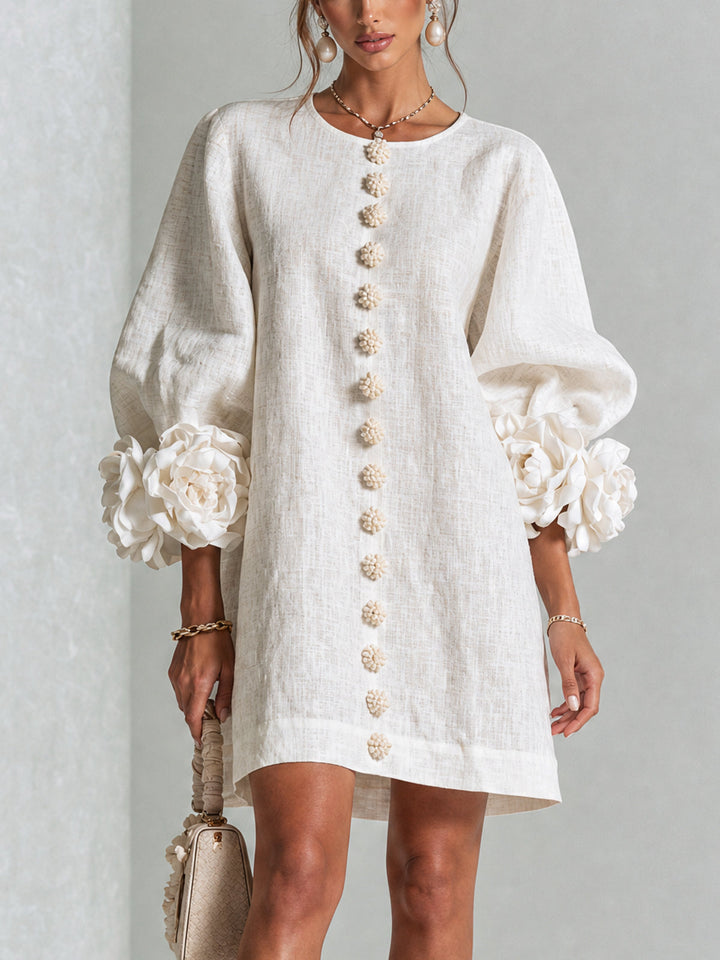 Vestido mini blanco con botones de flores - Zelira
