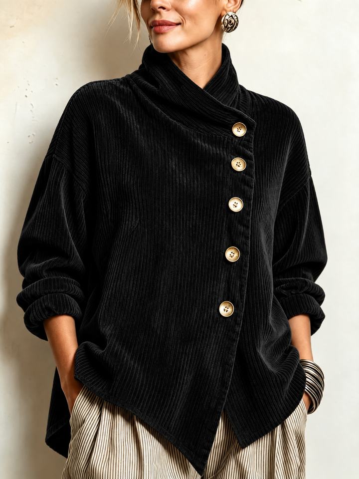 Olivia | Blusa cruzada de pana en Negro