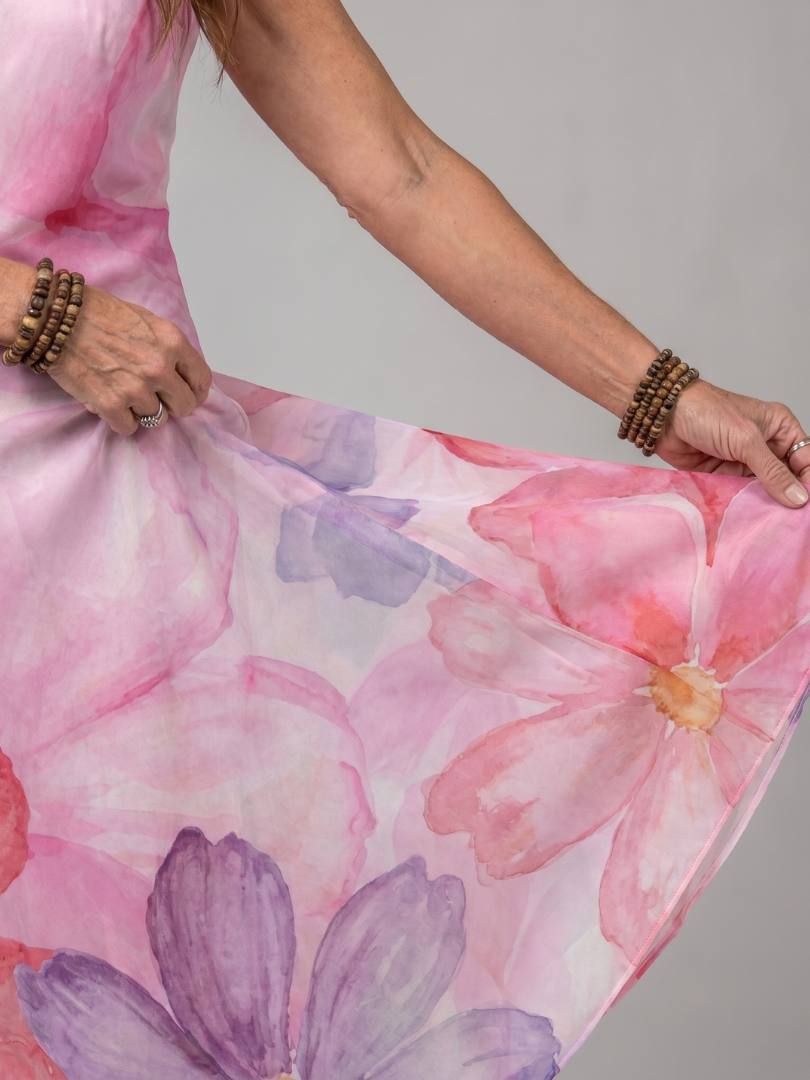 Amalia | Vestido midi floral sin mangas con falda fluida