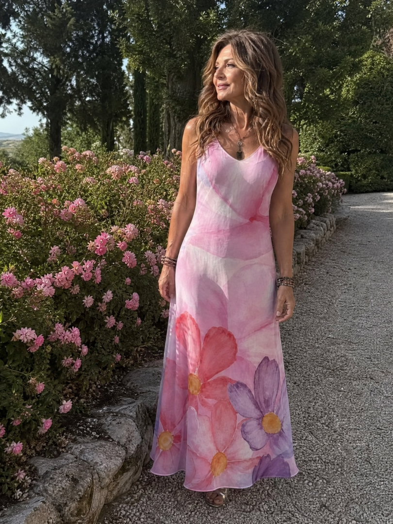 Amalia | Vestido midi floral sin mangas con falda fluida