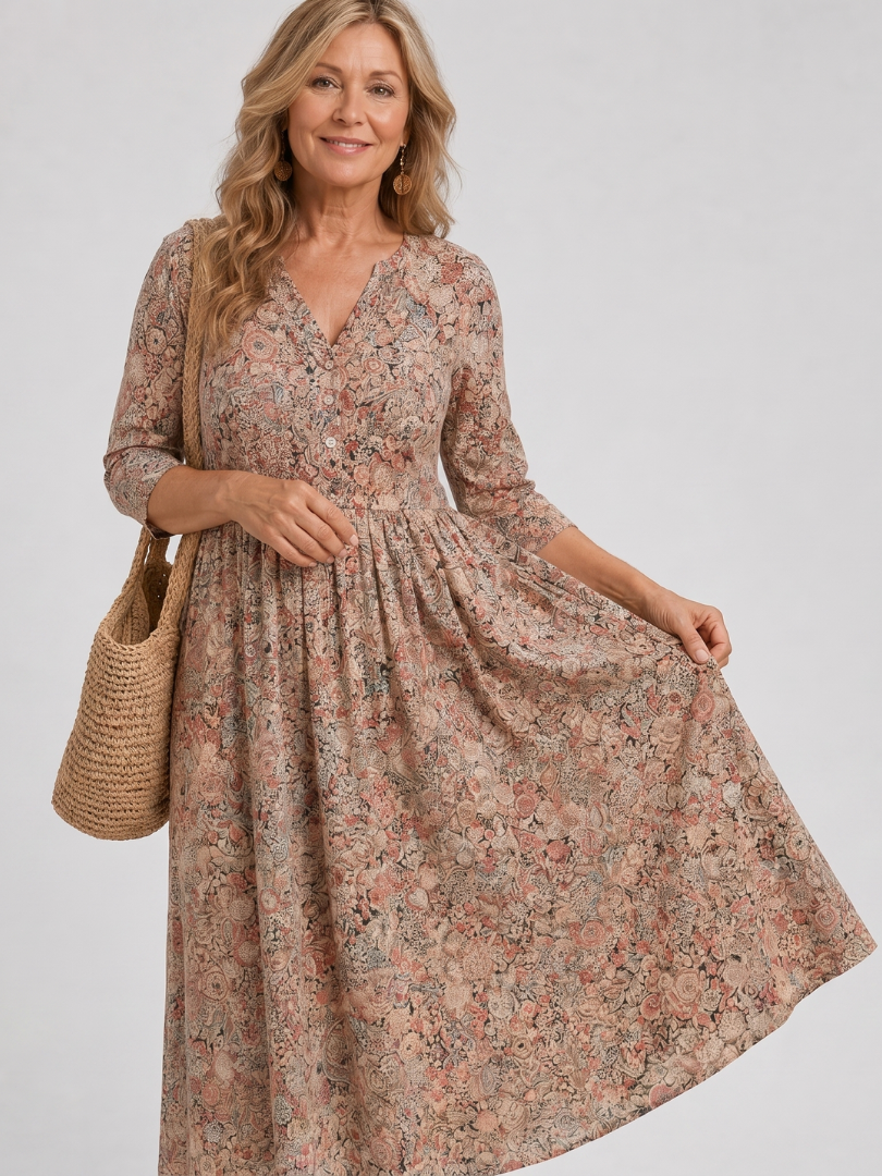 Antonia | Vestido floral vintage con botonadura