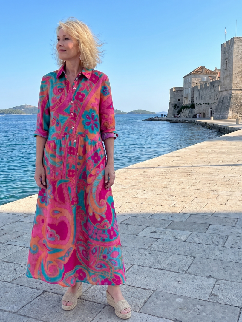 Augusta | Vestido camisero estampado con cuello