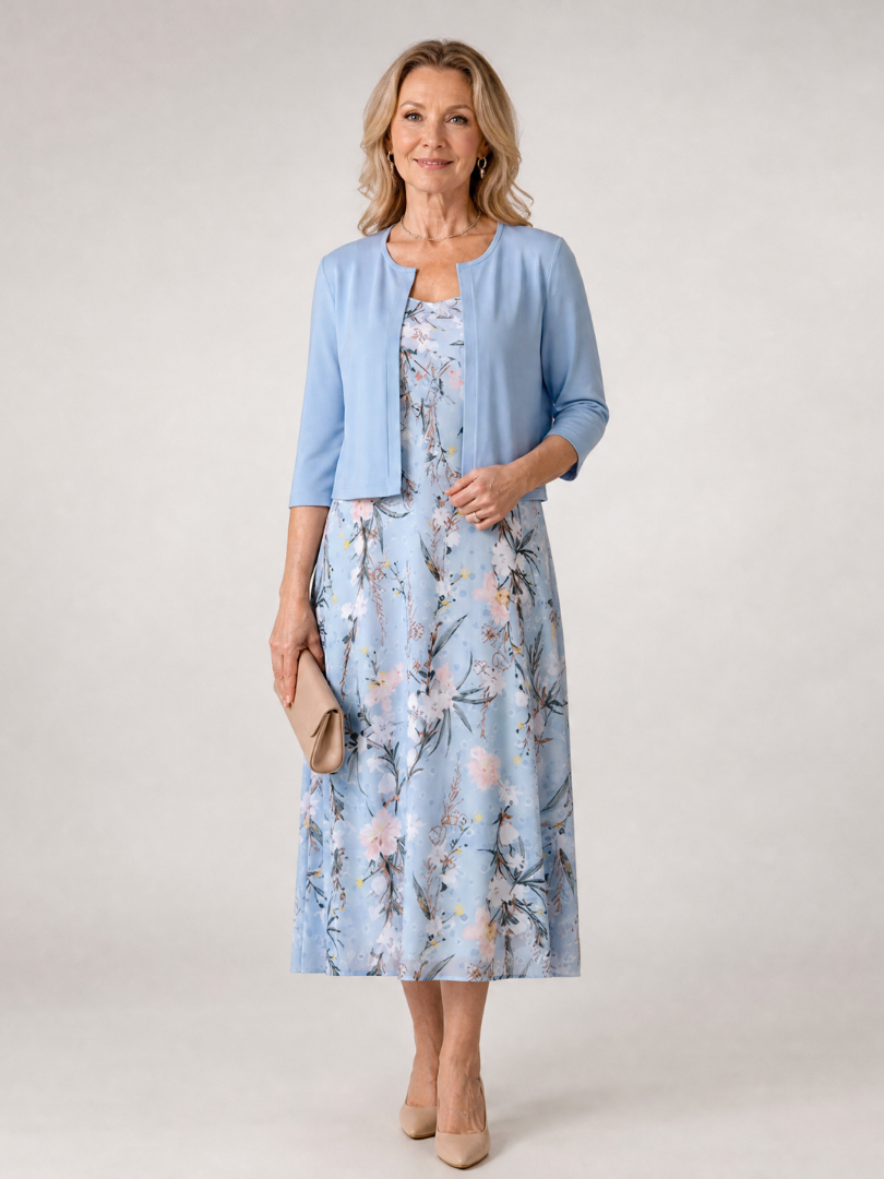 Aurelia | Vestido midi floral con chaqueta corta a juego