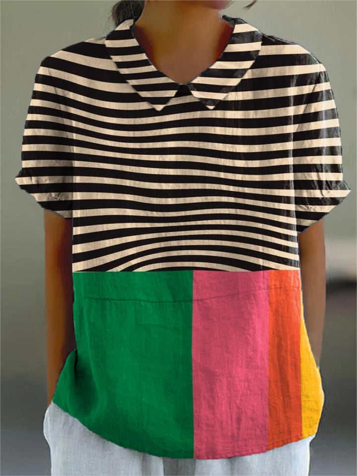 Eva, Elegante blusa colorblock de rayas de Zelira