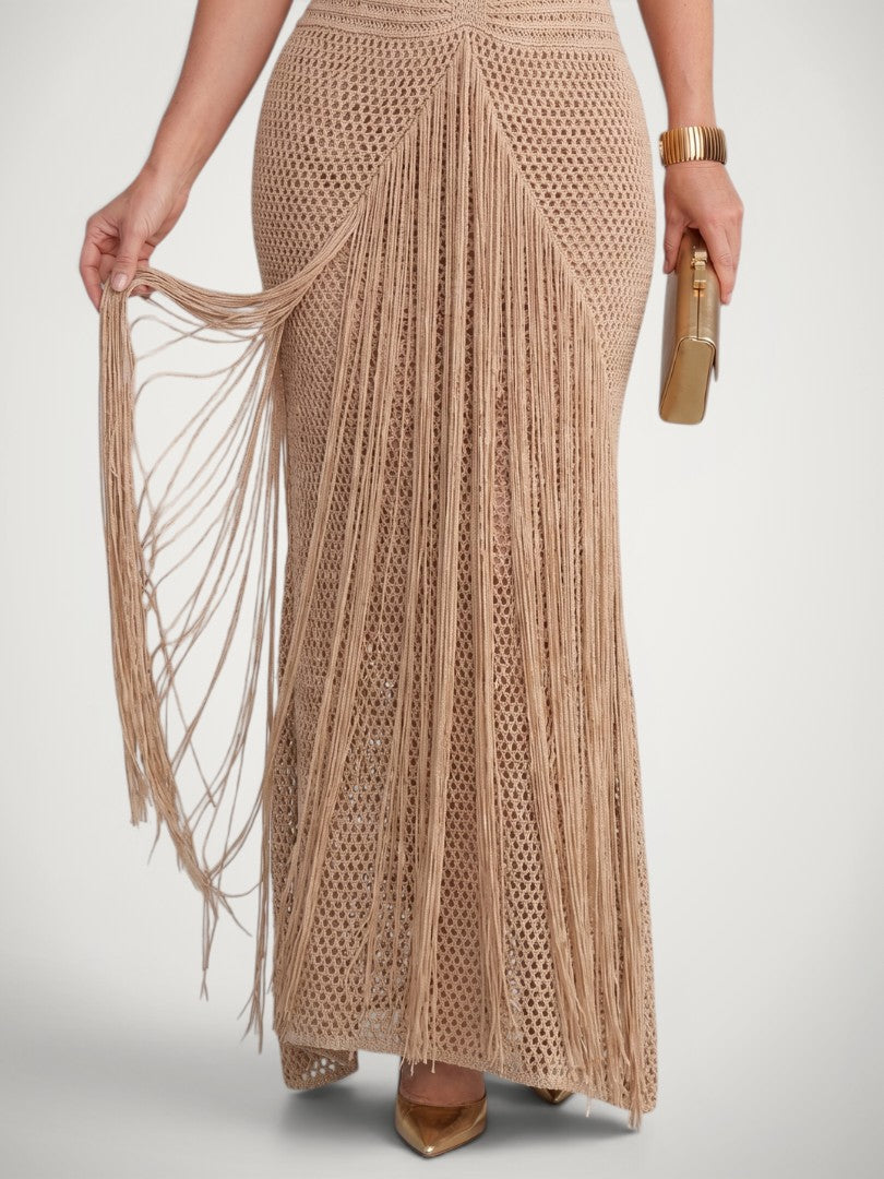 Charlotte | Vestido maxi halter con detalles de crochet