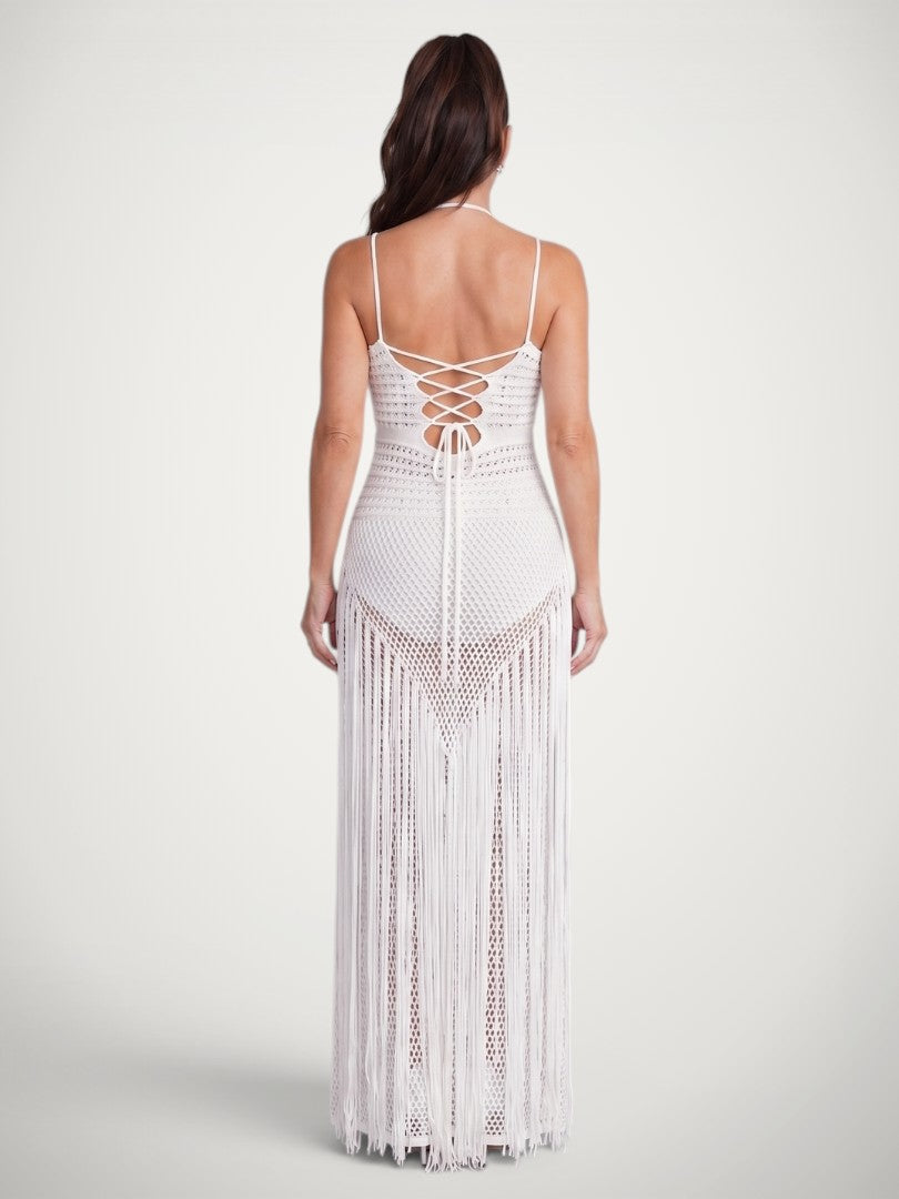 Charlotte | Vestido maxi halter con detalles de crochet