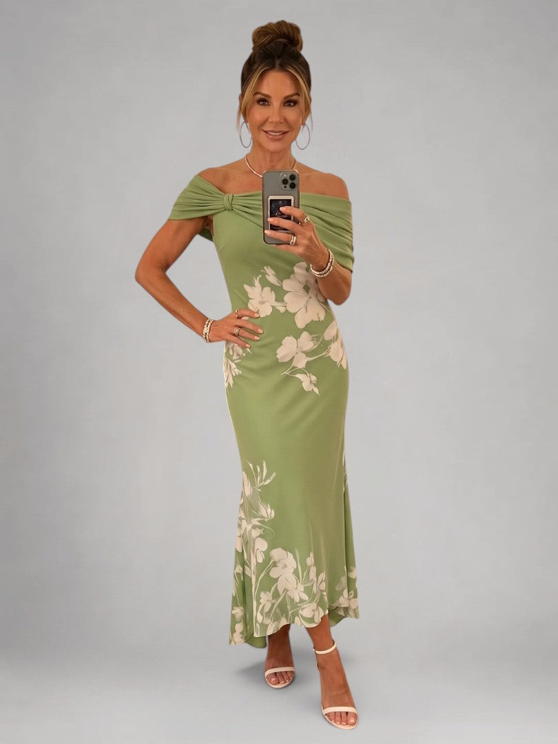 Christina | Vestido midi de hombros descubiertos con drapeado