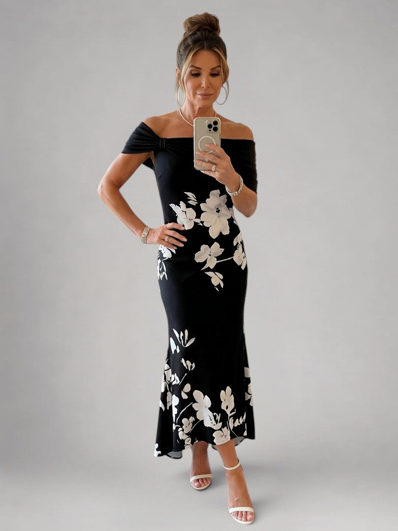 Christina | Vestido midi de hombros descubiertos con drapeado