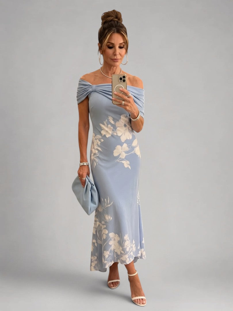 Christina | Vestido midi de hombros descubiertos con drapeado