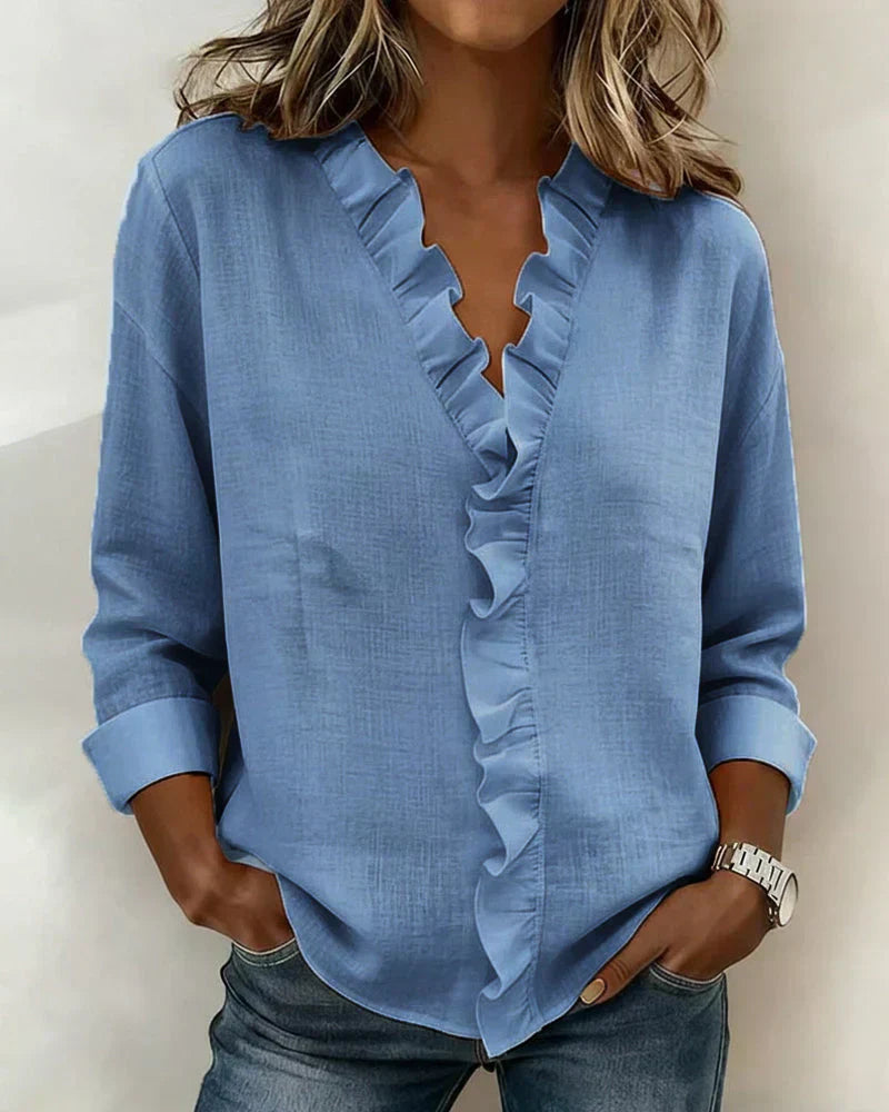 Indie | Blusa con Volantes, Escote en V y Manga Larga