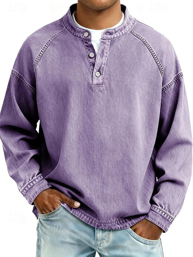 Sudadera Henley con efecto vintage lavado – Corte relajado