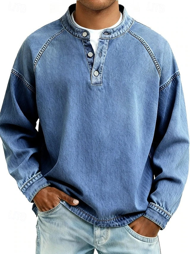 Sudadera Henley con efecto vintage lavado – Corte relajado
