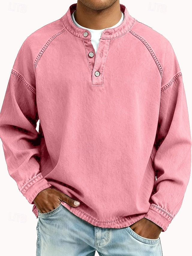 Sudadera Henley con efecto vintage lavado – Corte relajado