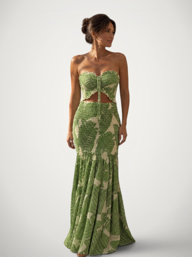 Elisa | Conjunto de dos piezas de hombros descubiertos con estampado floral