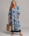 Elisabeth | Vestido midi boho con estampado floral de porcelana