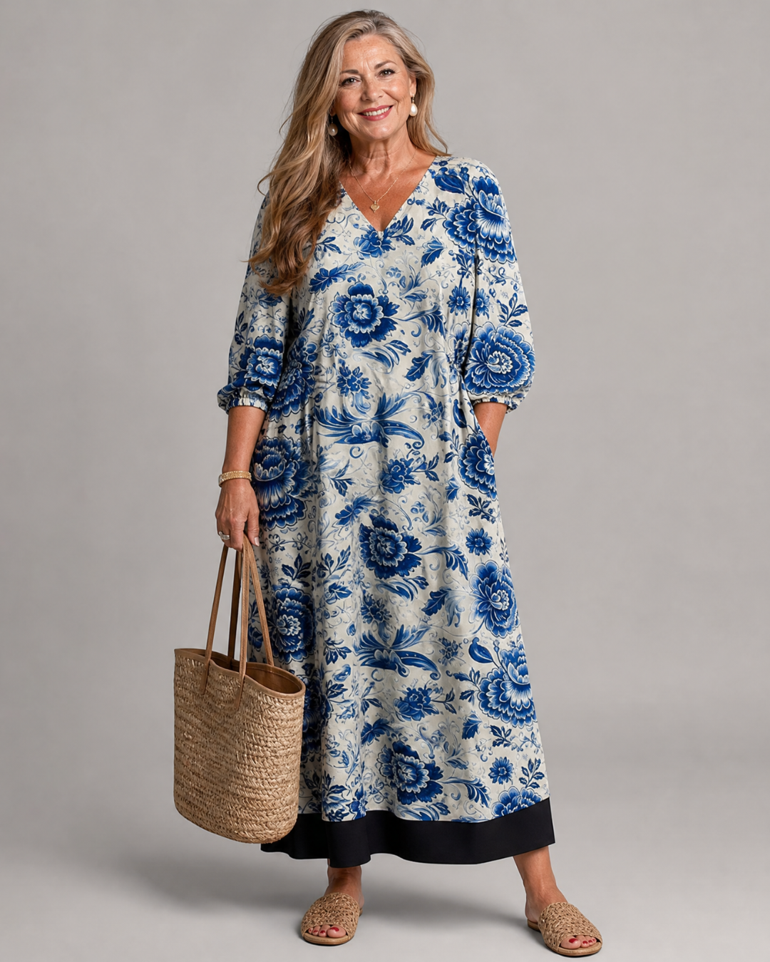 Elisabeth | Vestido midi boho con estampado floral de porcelana