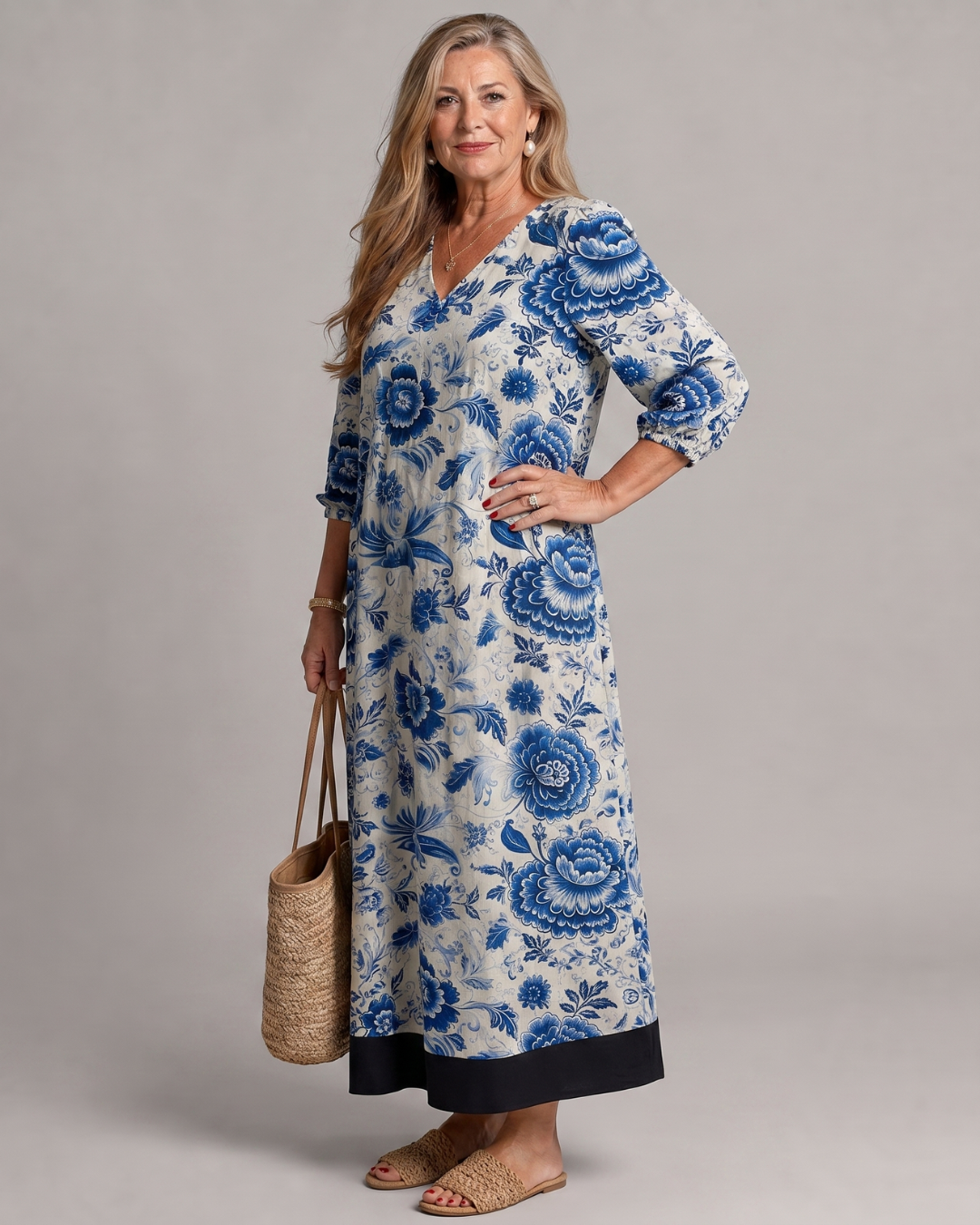 Elisabeth | Vestido midi boho con estampado floral de porcelana