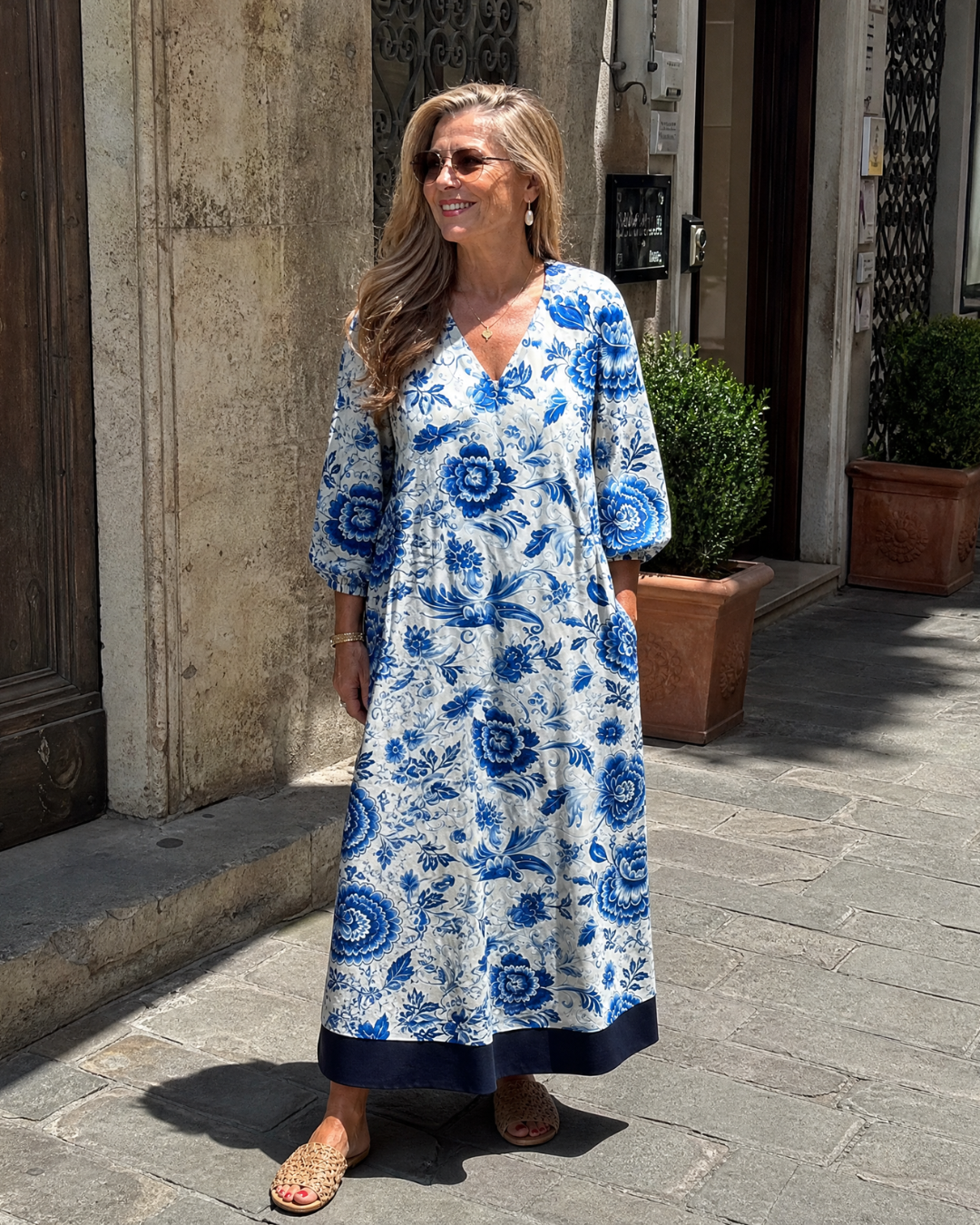 Elisabeth | Vestido midi boho con estampado floral de porcelana