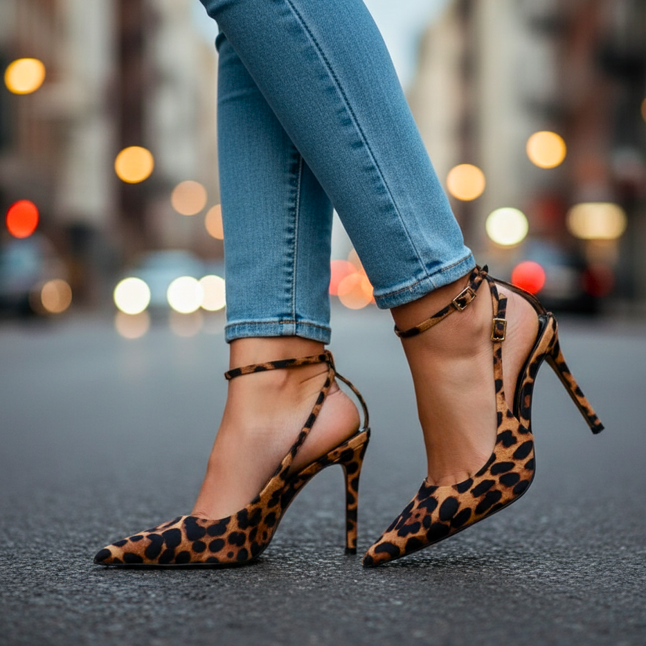 Ernestine | Zapatos de tacón de aguja de punta fina con correa de tobillo