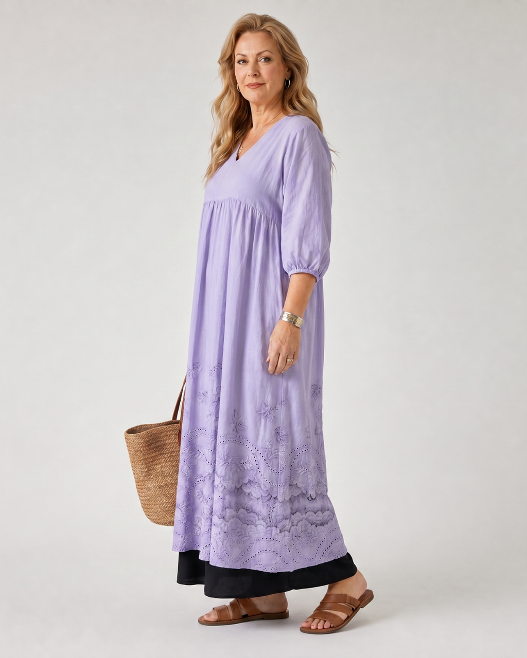 Evelin | Vestido midi boho con dobladillo bordado