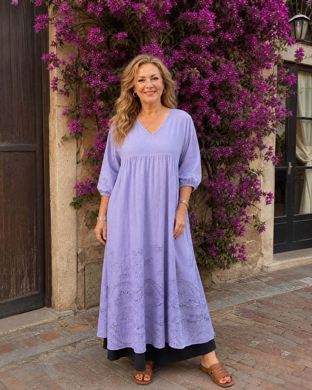 Evelin | Vestido midi boho con dobladillo bordado