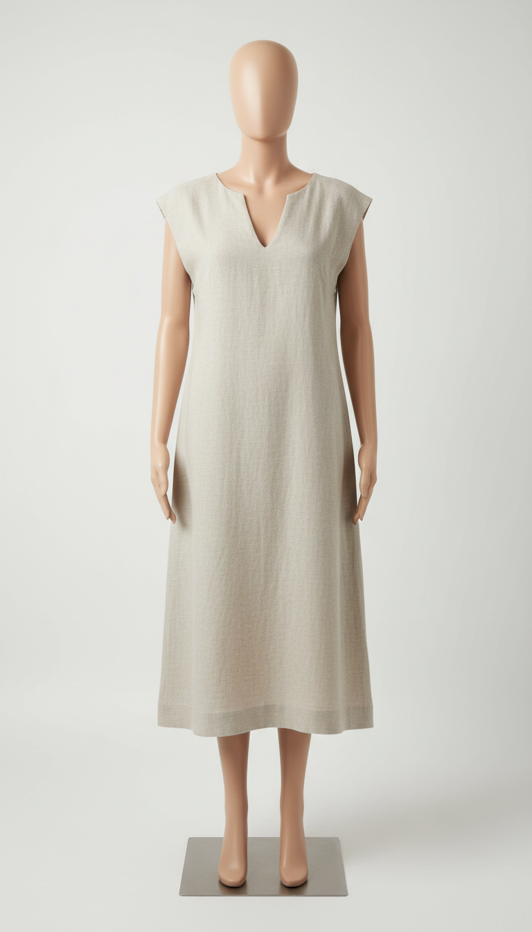 Vestido midi sin mangas color trigo