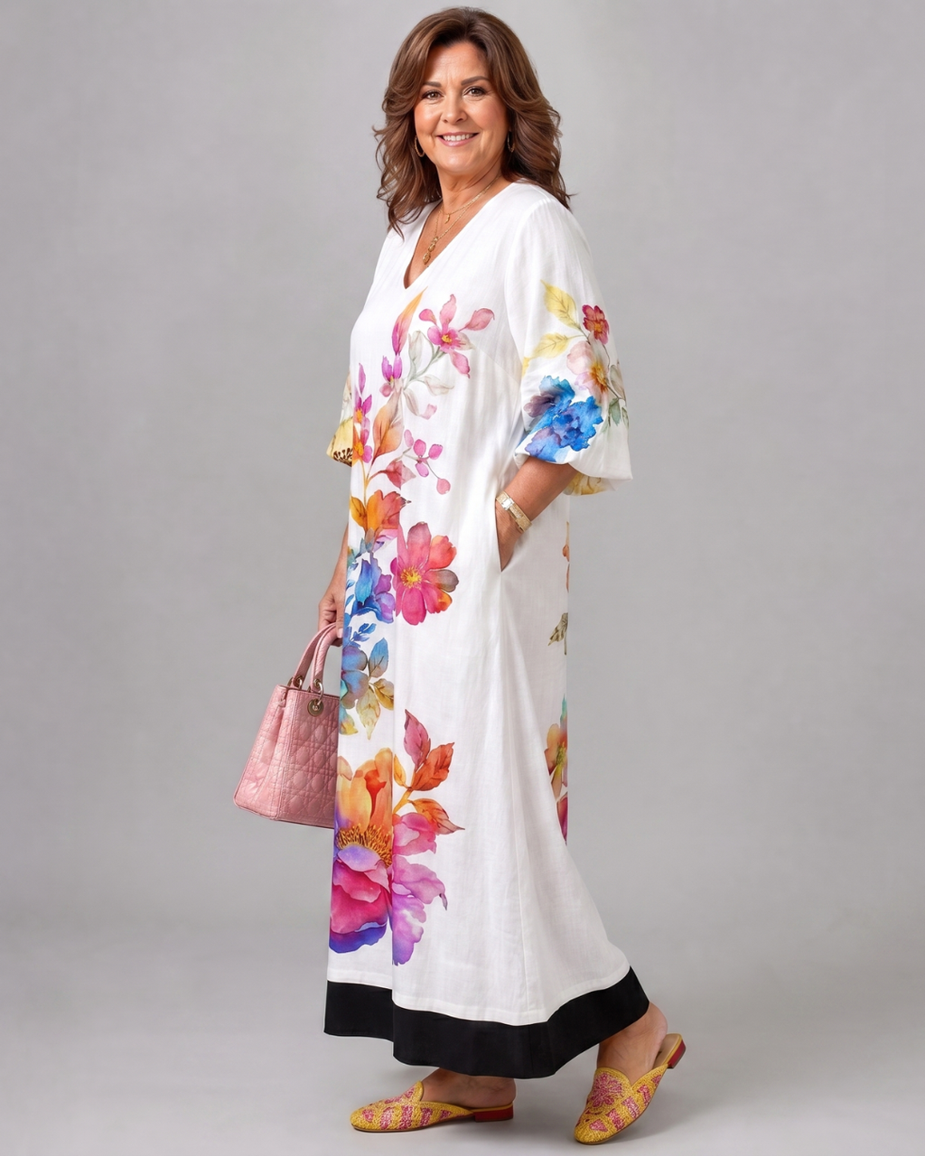 Florentine | Vestido midi boho con estampado floral en acuarela