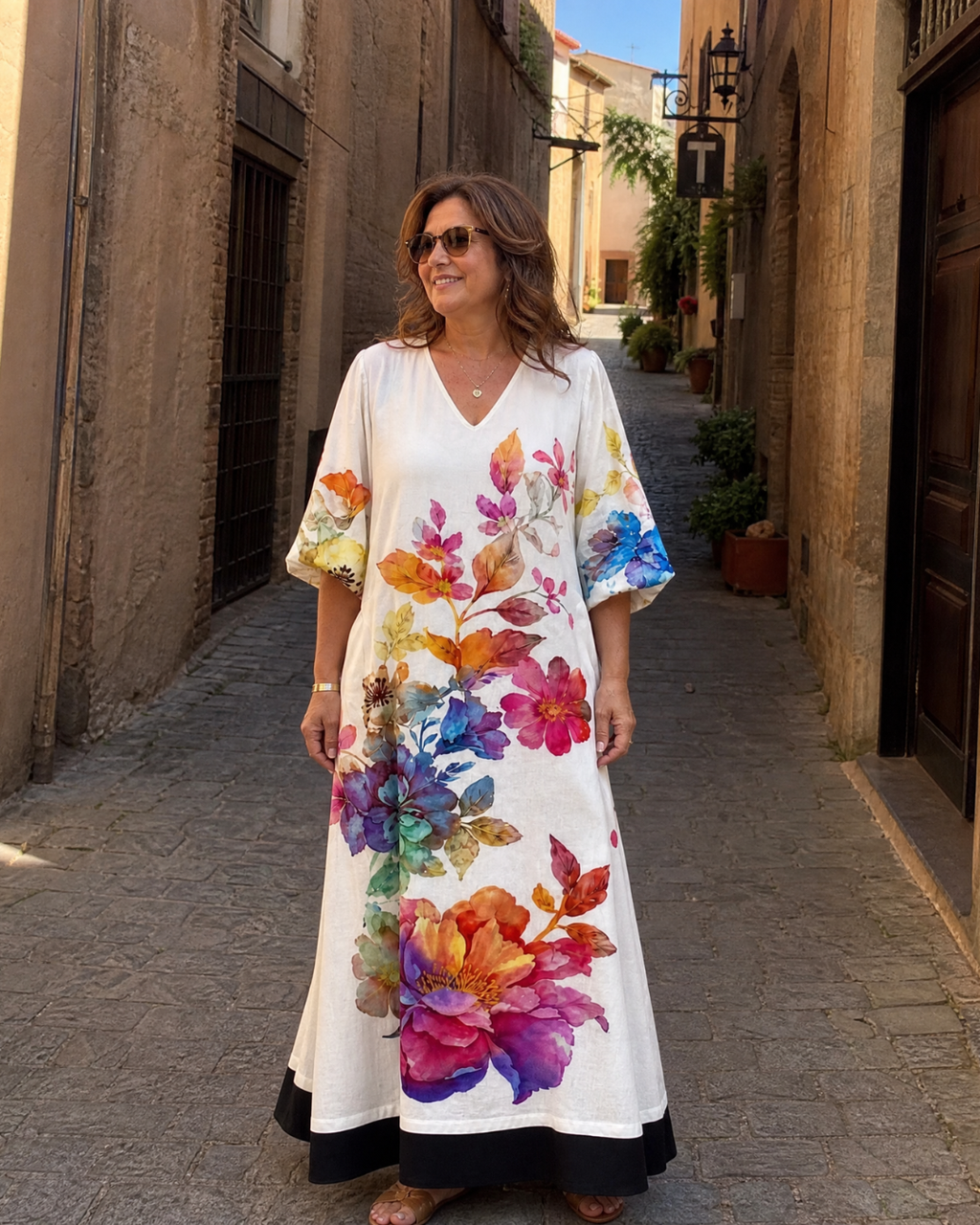 Florentine | Vestido midi boho con estampado floral en acuarela