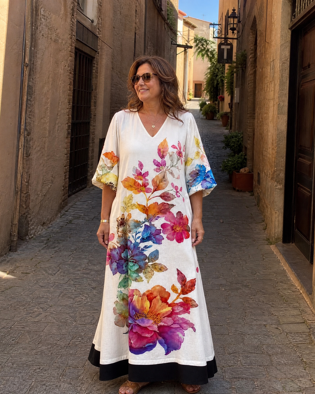 Florentine | Vestido midi boho con estampado floral en acuarela