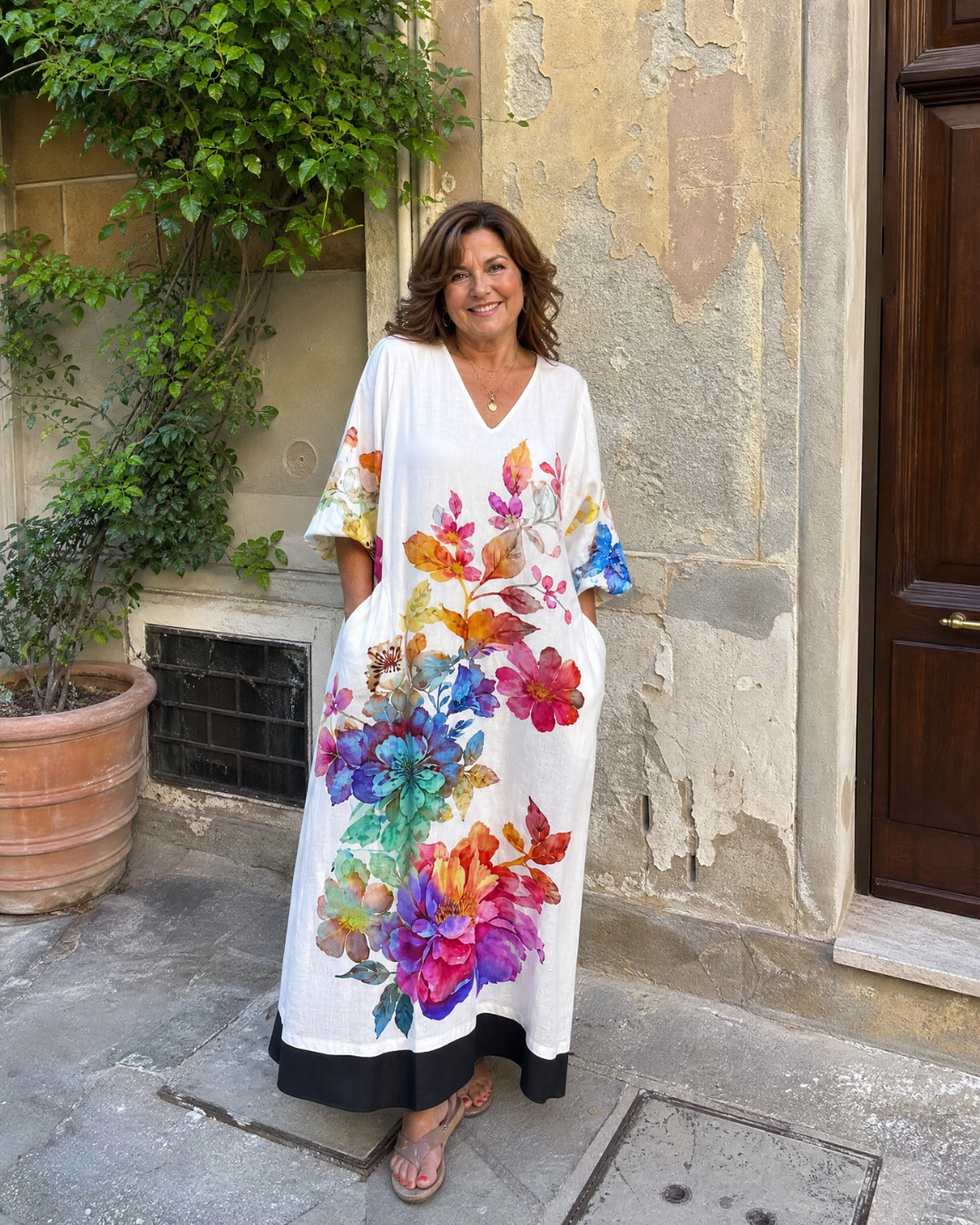 Florentine | Vestido midi boho con estampado floral en acuarela