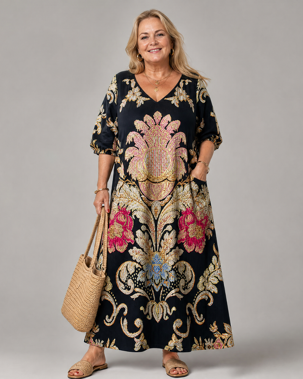 Frieda | Vestido midi boho con estampado vintage artístico