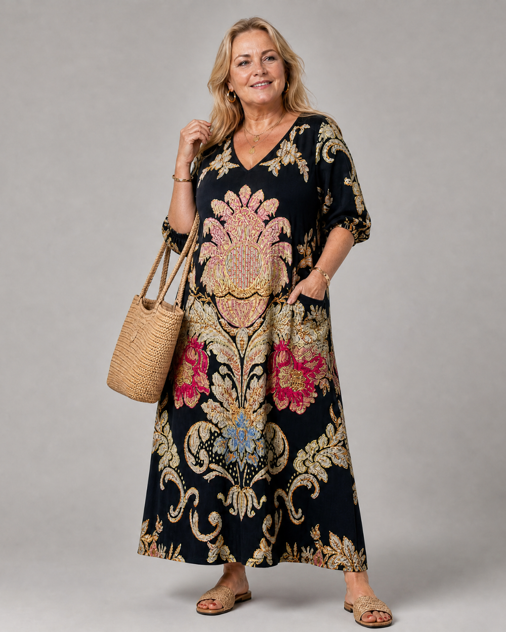 Frieda | Vestido midi boho con estampado vintage artístico