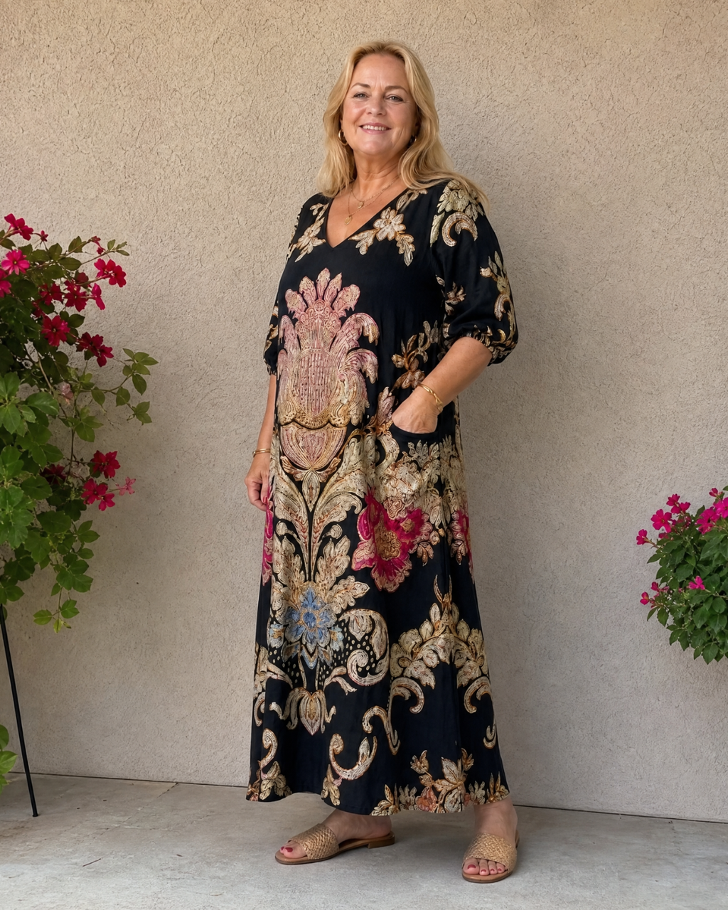 Frieda | Vestido midi boho con estampado vintage artístico