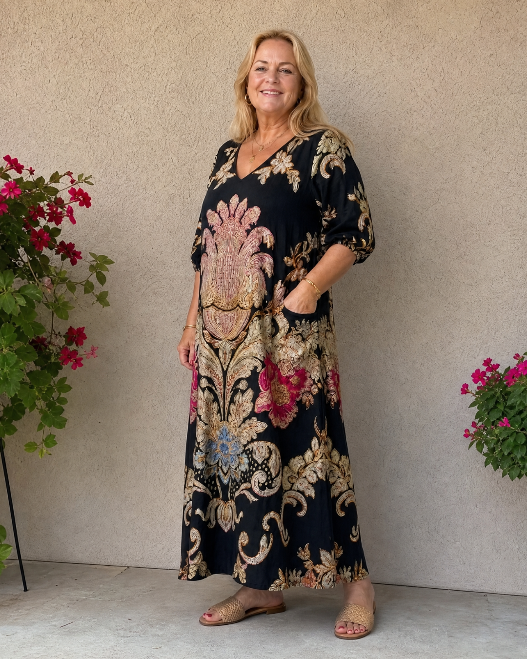 Frieda | Vestido midi boho con estampado vintage artístico