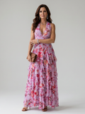 Geraldine | Vestido maxi halter con top fruncido