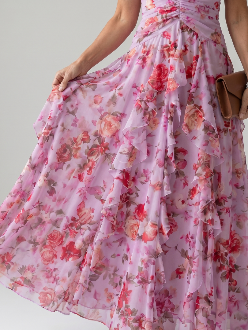 Geraldine | Vestido maxi halter con top fruncido