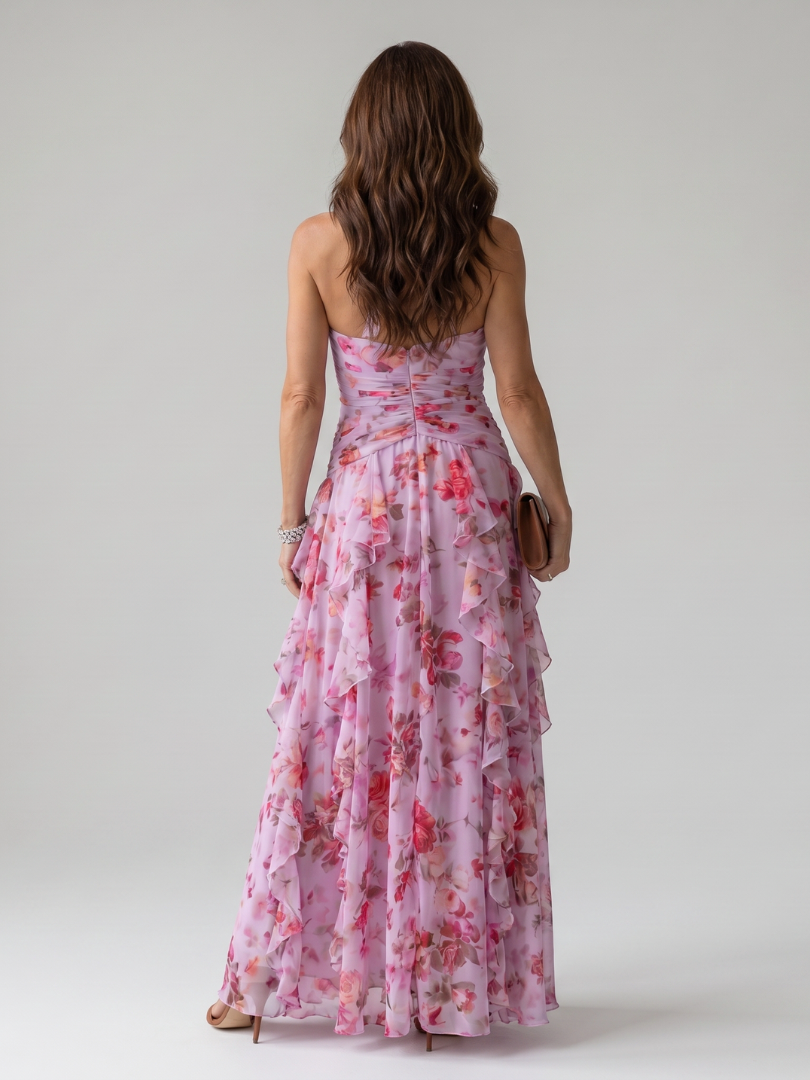 Geraldine | Vestido maxi halter con top fruncido