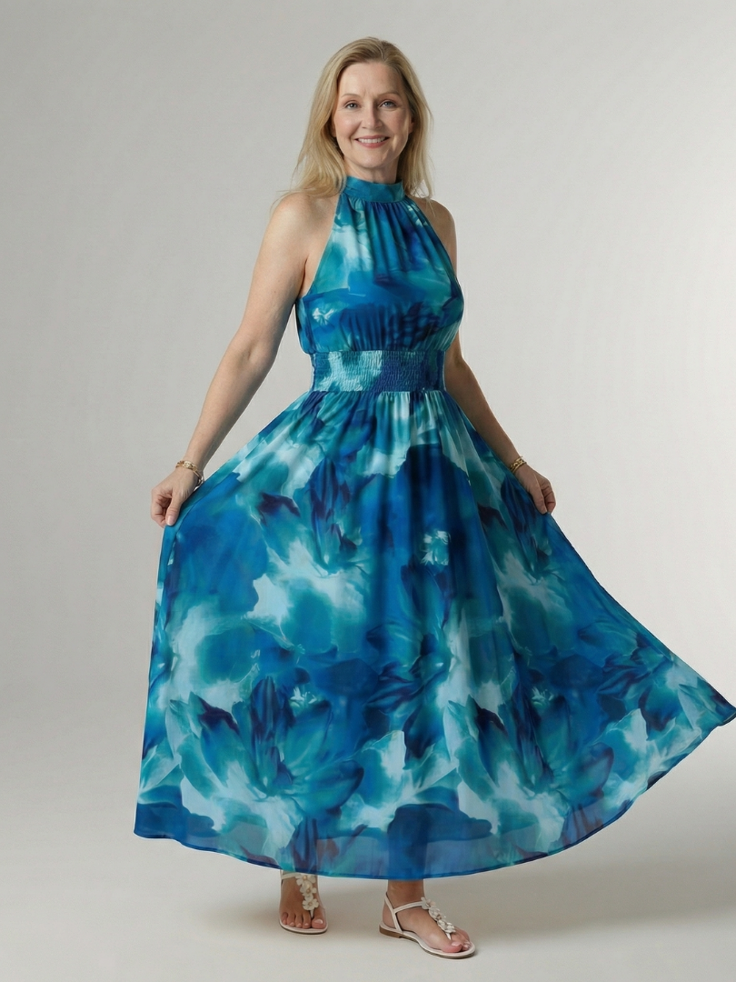Gisela | Vestido midi halter con volantes en 4 colores