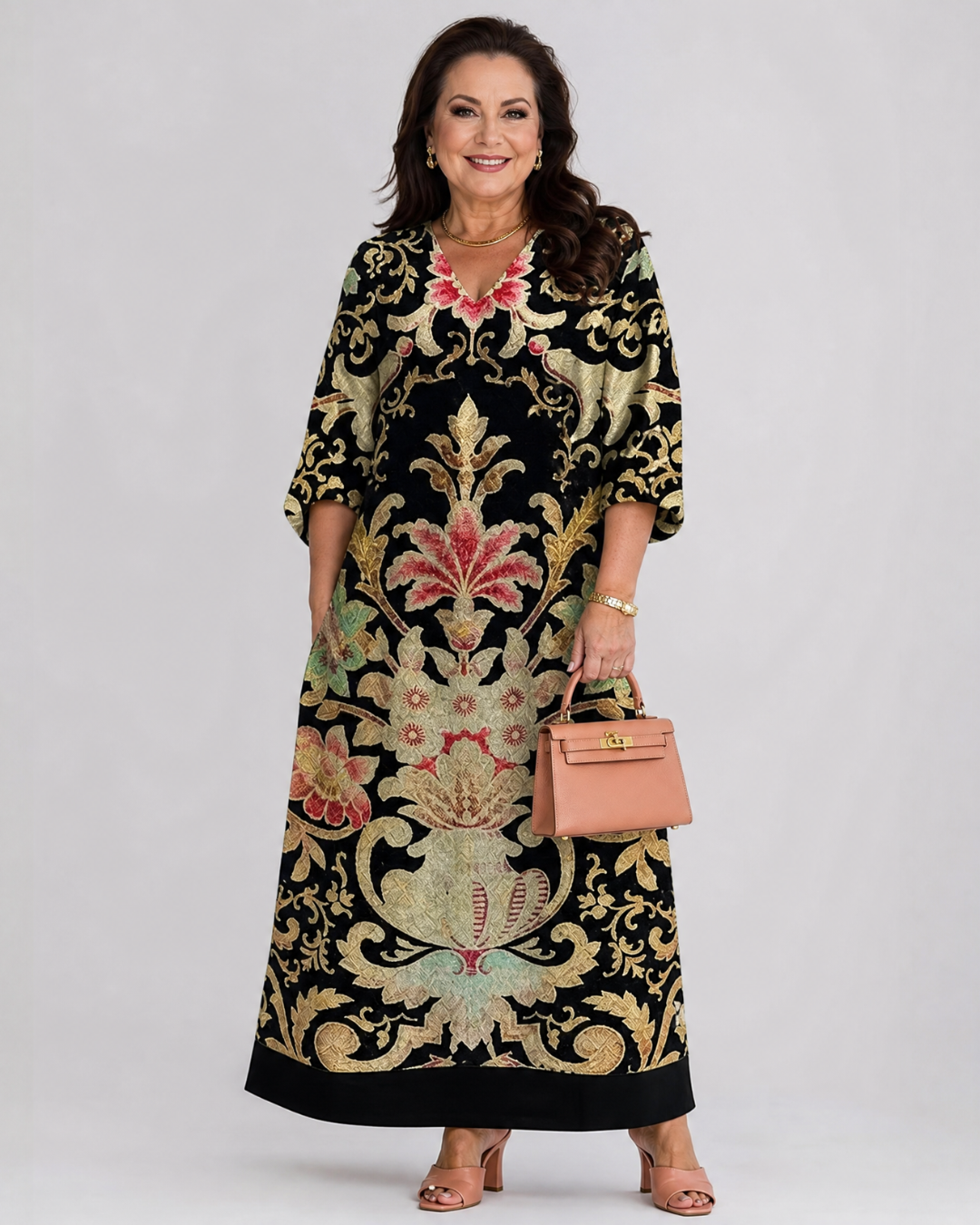 Gisela | Vestido midi boho con estampado vintage y bolsillos