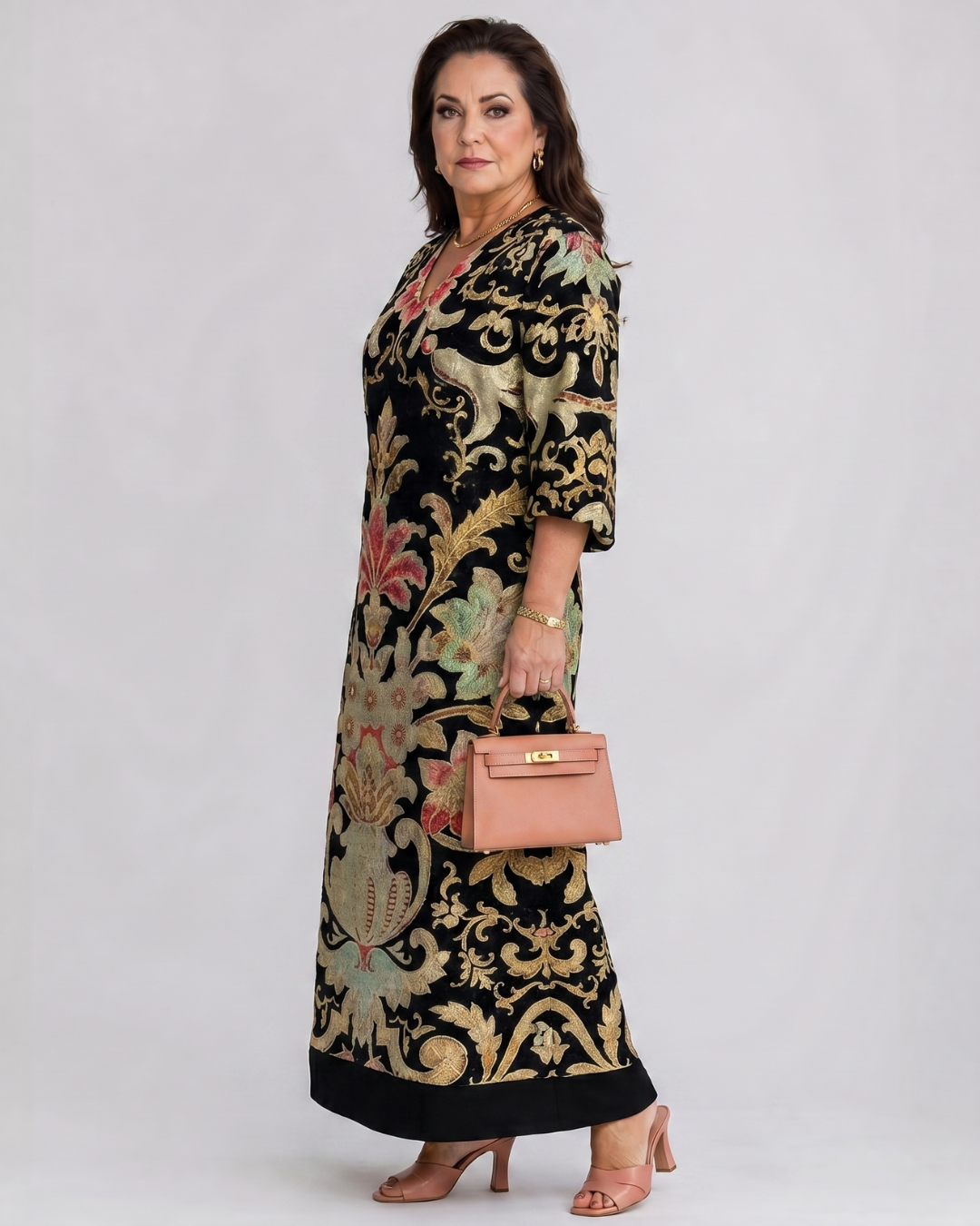 Gisela | Vestido midi boho con estampado vintage y bolsillos