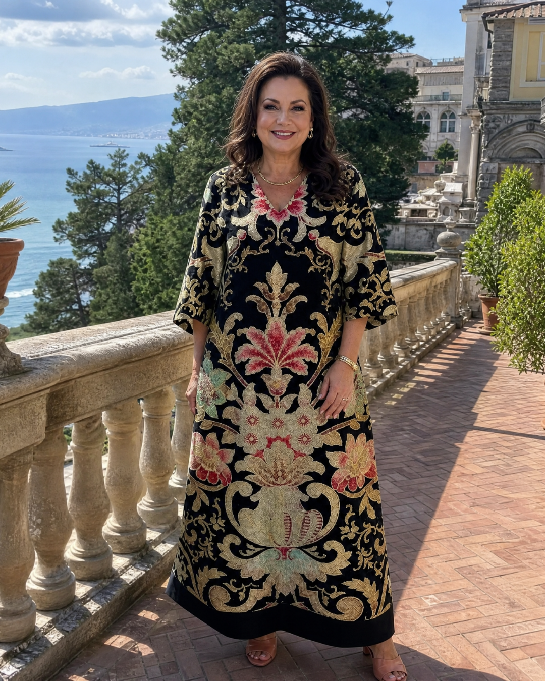 Gisela | Vestido midi boho con estampado vintage y bolsillos