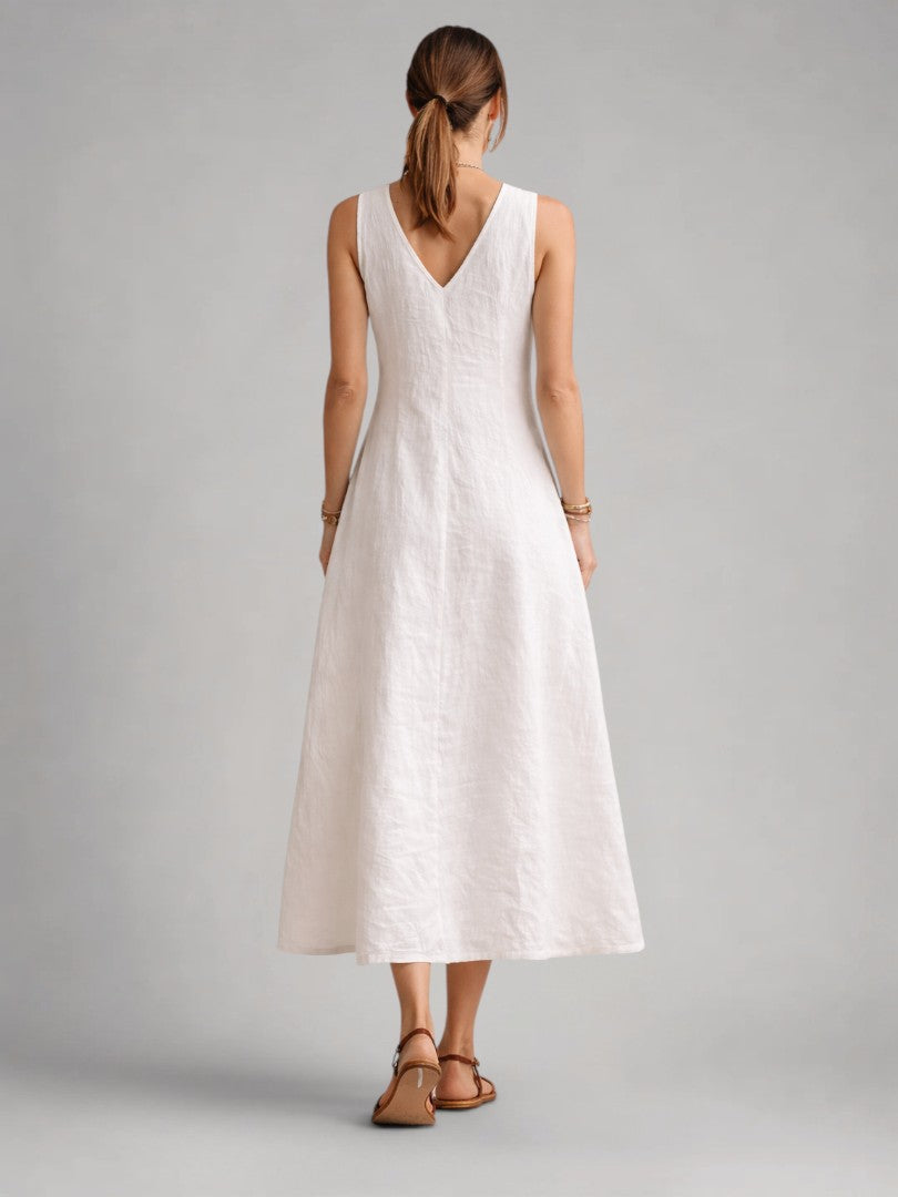 Greta | Vestido maxi de lino con botonadura