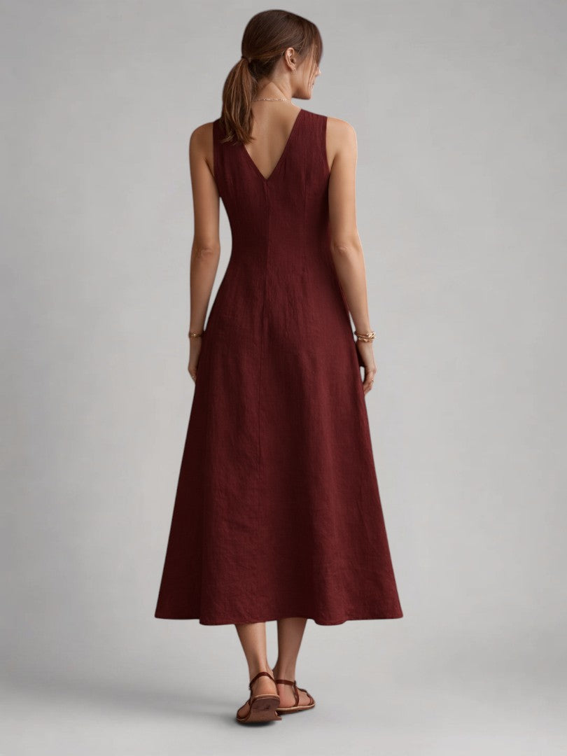 Greta | Vestido maxi de lino con botonadura