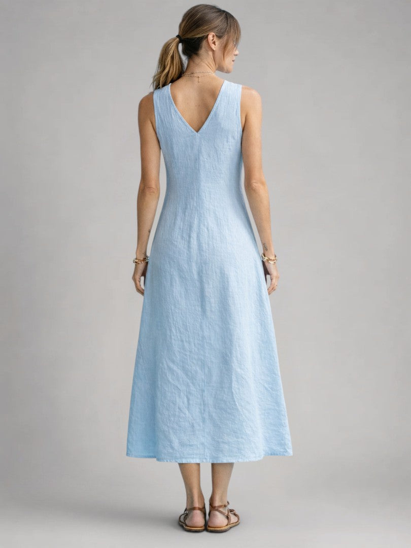 Greta | Vestido maxi de lino con botonadura