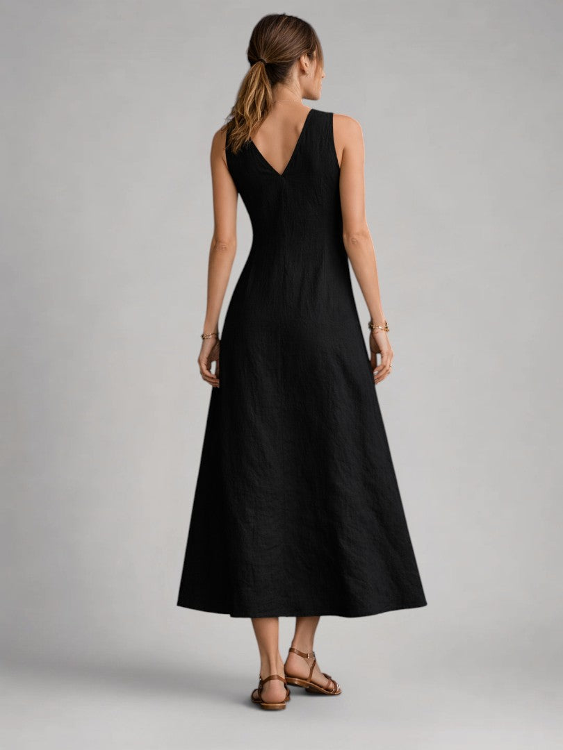 Greta | Vestido maxi de lino con botonadura